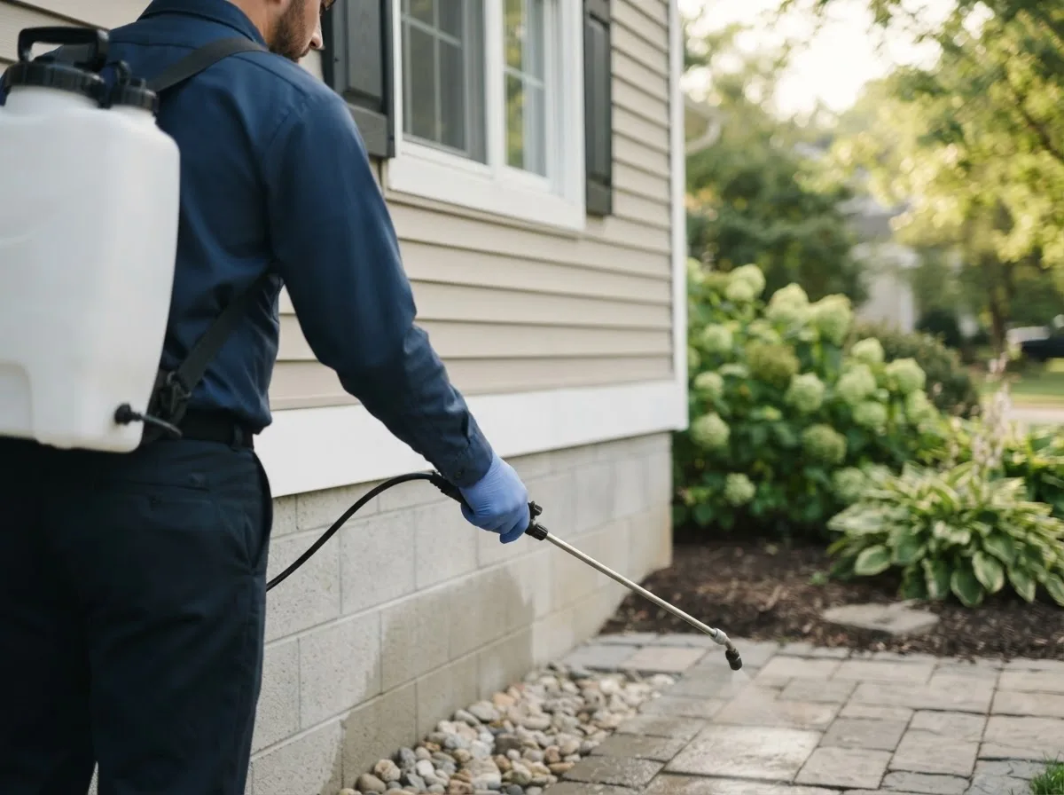Pest control technician inspecting a home in Smithville, AR